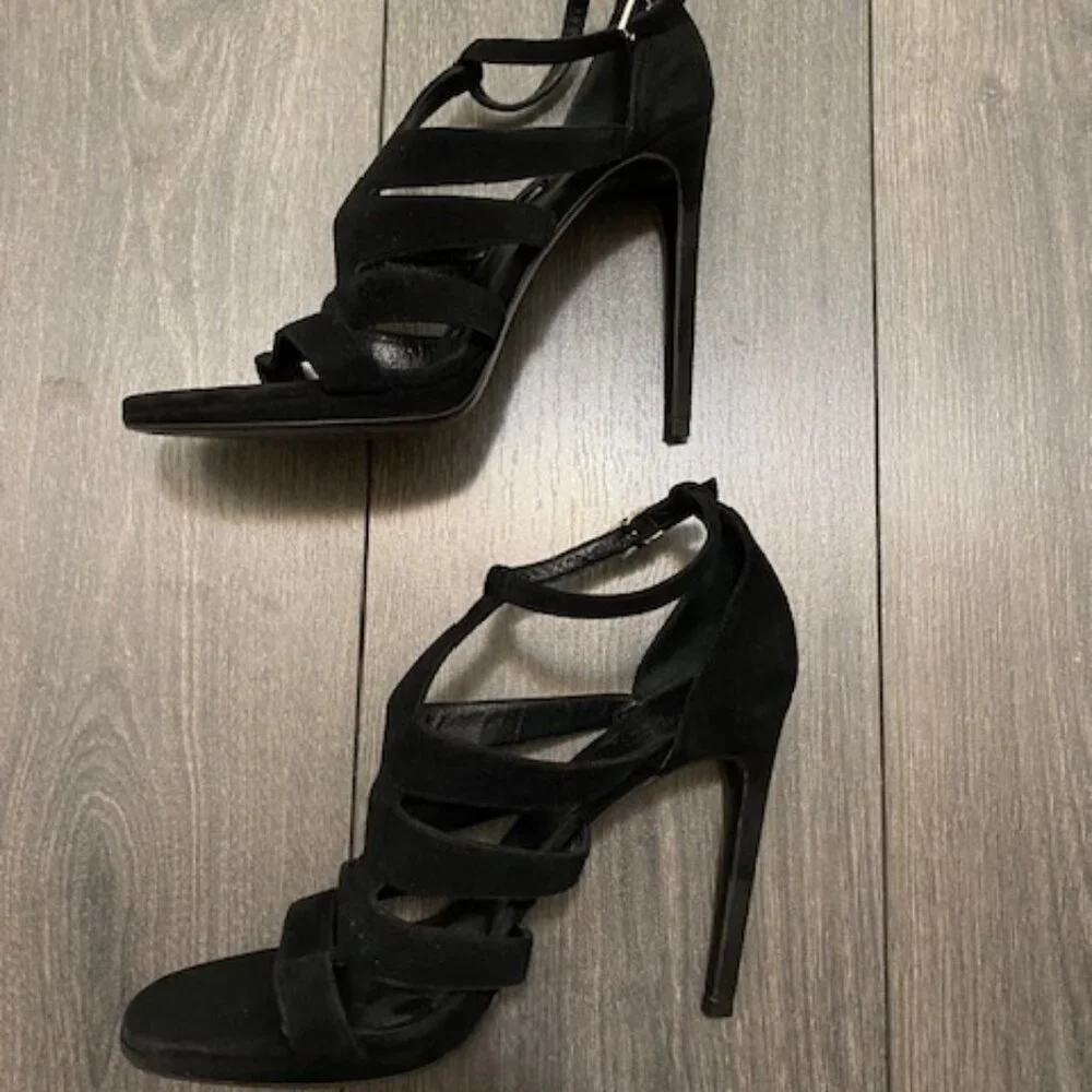 Saint Laurent Black Suede Gladiator Stiletto Heels Size 8.5